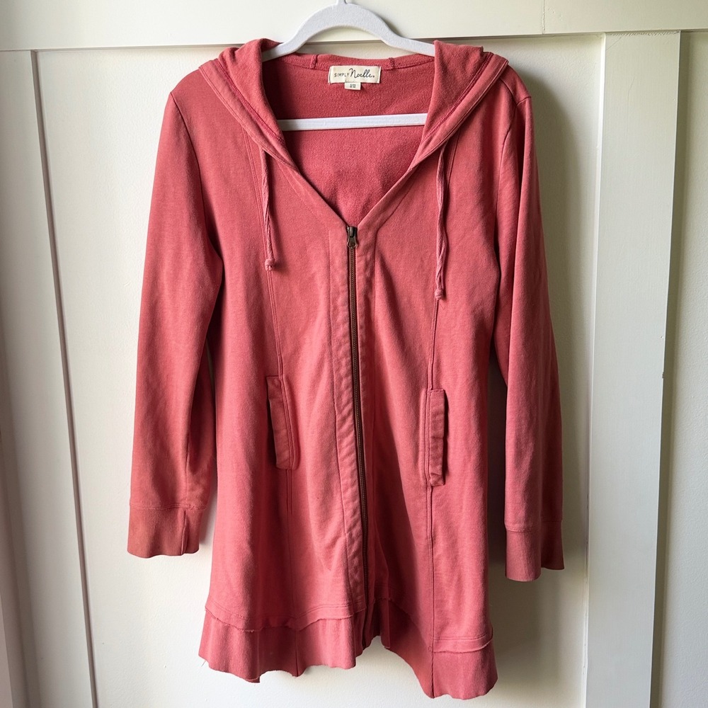 Simply Noelle Coral Pink Full Zip Longline Hoodie Jacket S/M Asymmetrical Hem